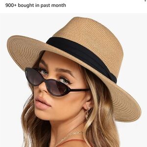 Wide Brim Straw Panama Hat Fedora Summer Beach Women's